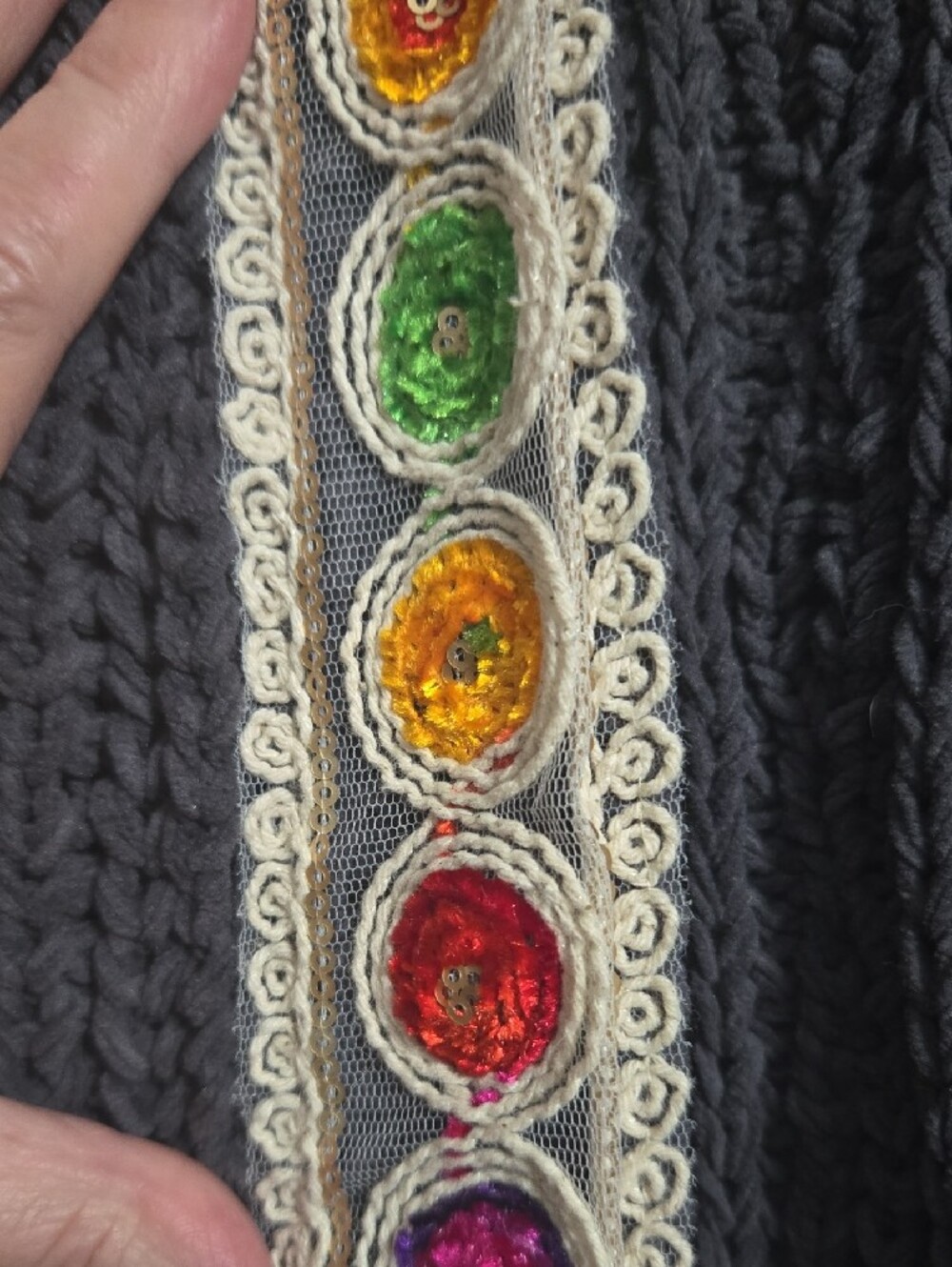 POL Charcoal Open Knit Cardigan with Rainbow Trim - Picture 3 of 8